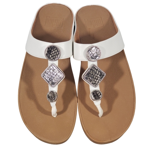 FitFlop Snake Medallion Toe Thong  Wedge Support Sandals - Picture 2 of 9